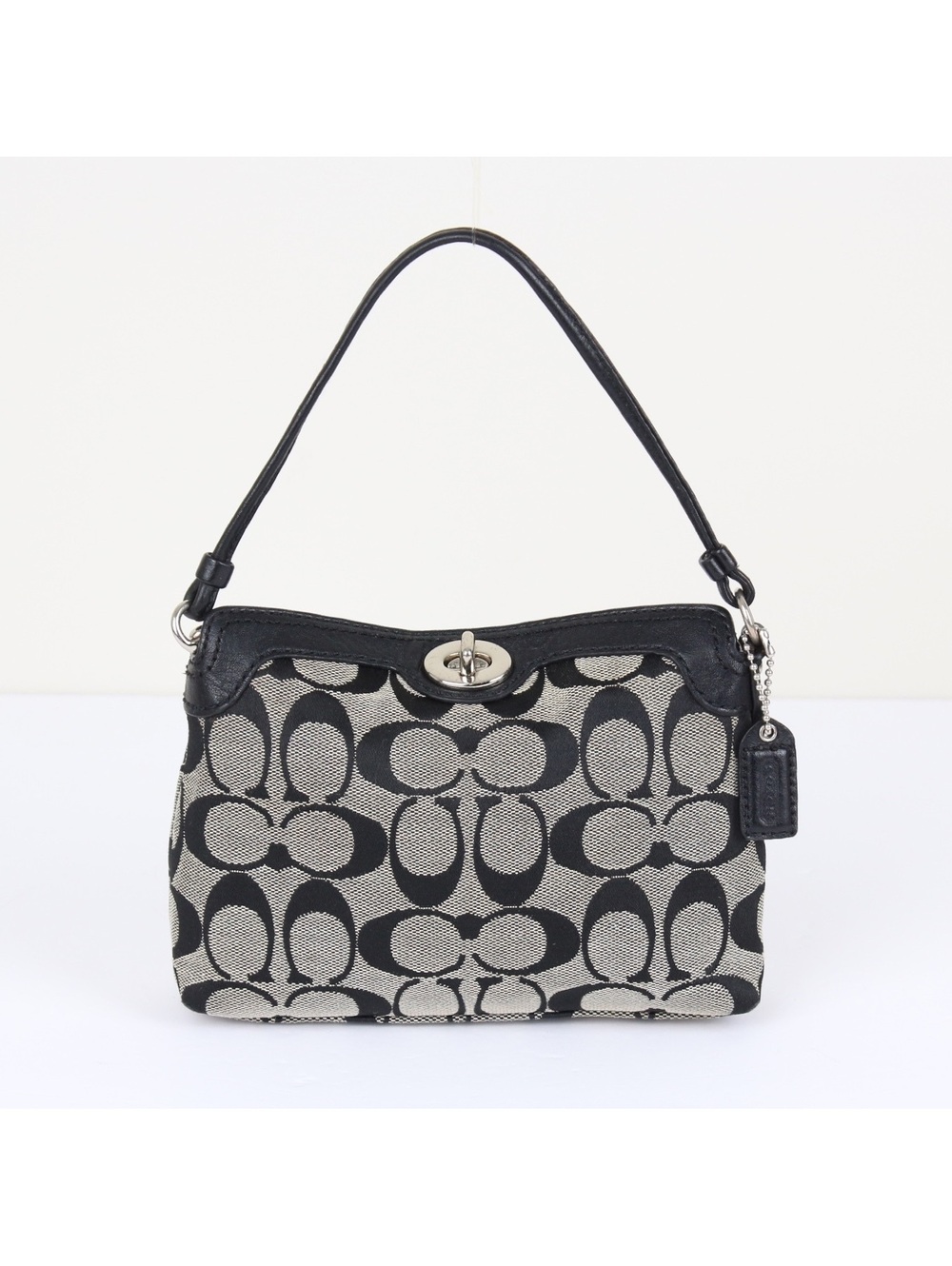 Vintage Coach Signature Jacquard Turnlock Mini Hobo Bag Black Grey Canvas Y2K
